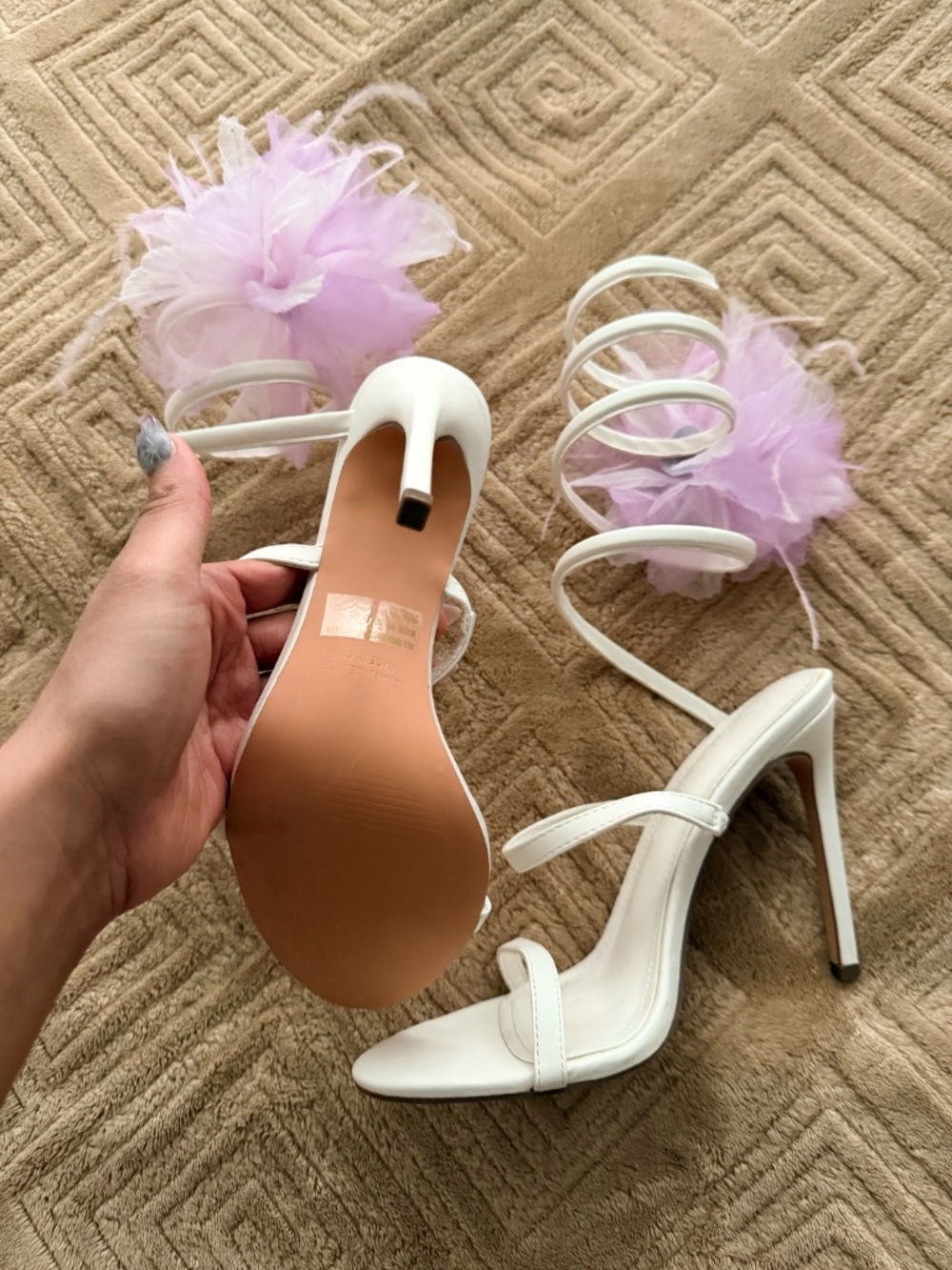 Rome Flower Wrap Up Heels - White - Picture 4 of 4